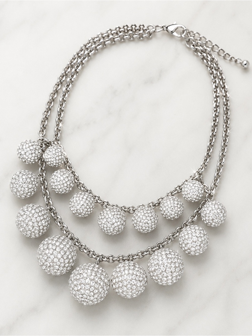 Nordstrom Silver Crystal rhinestone Ball Charm Necklace| Lady Marmalade  style